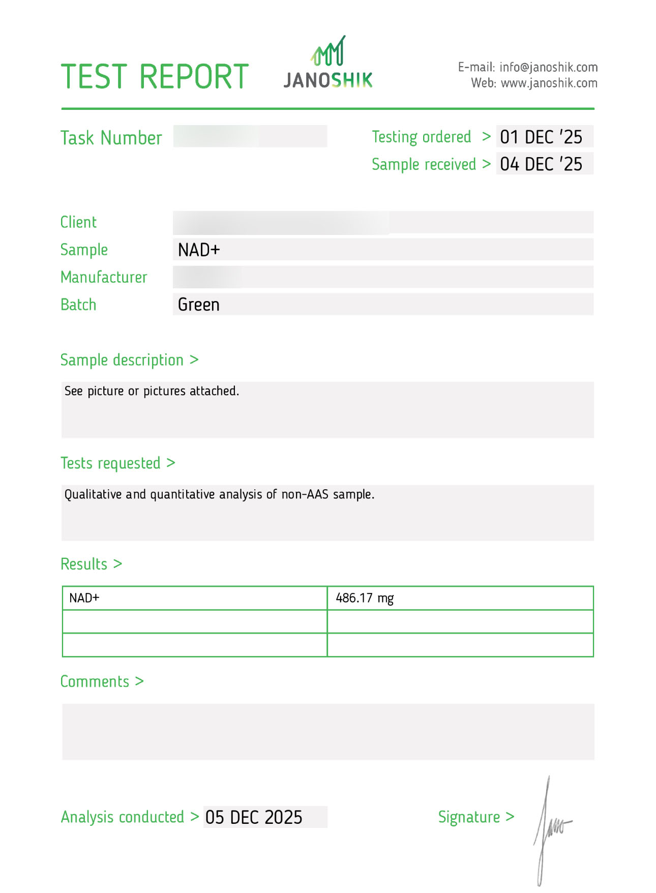 NAD+ 500mg Certificate of Analysis